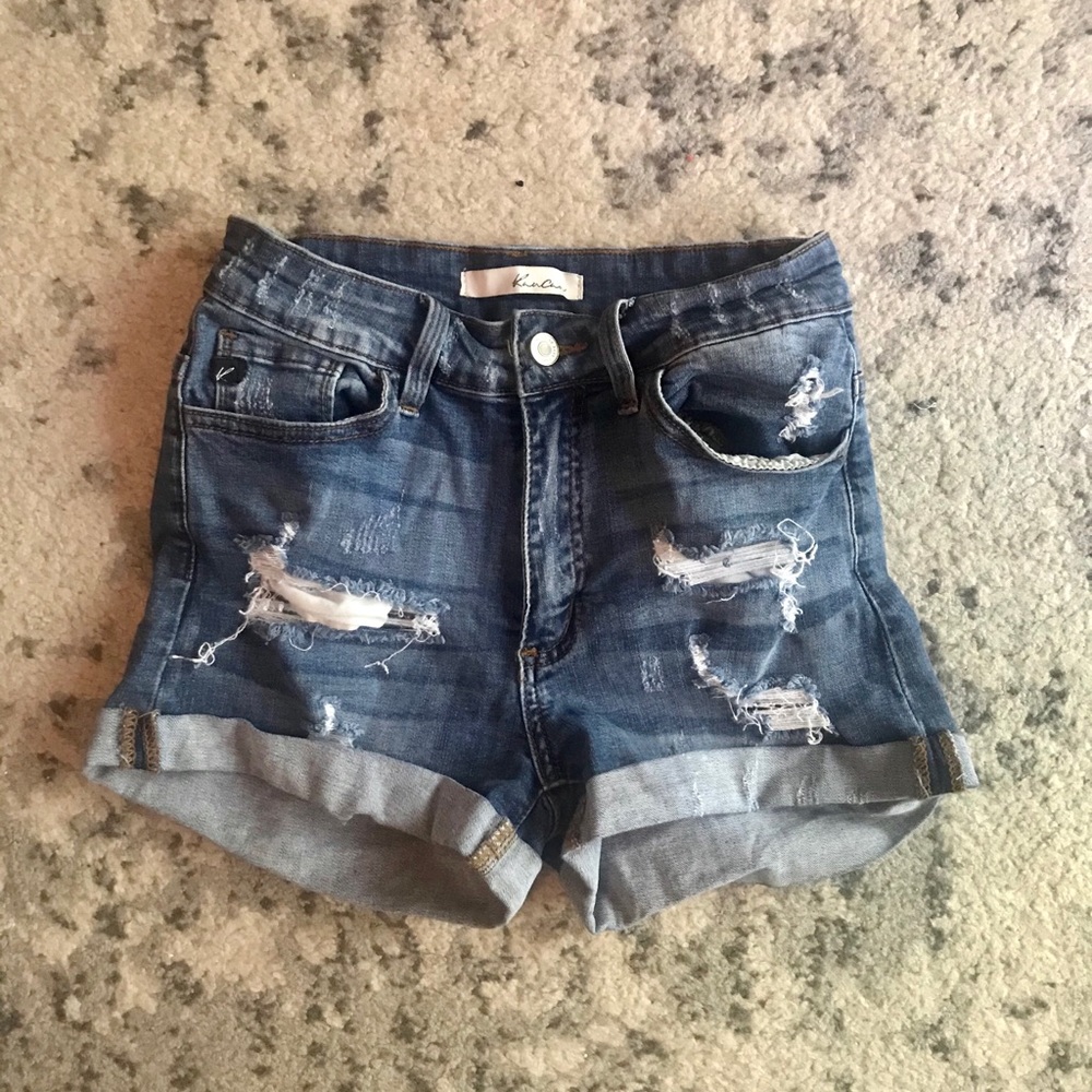 KanCan high rise distressed denim stretch shorts